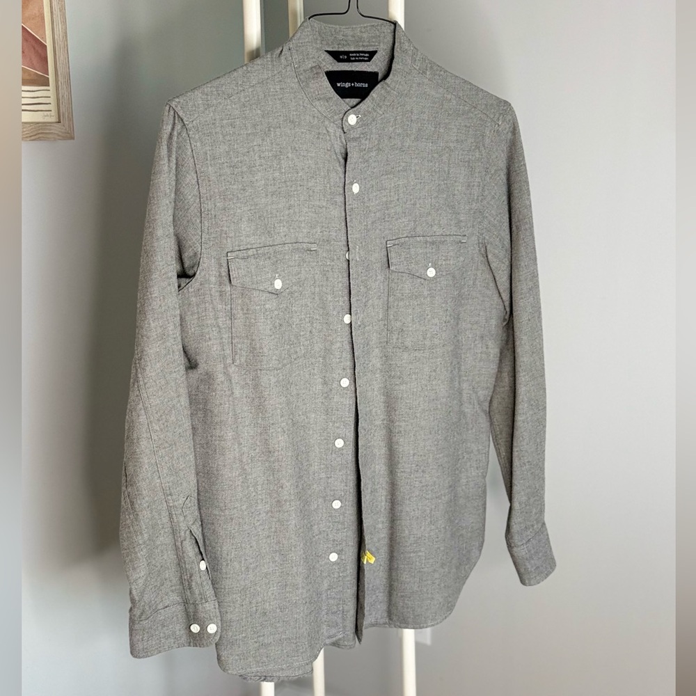 Wings + Horns Light Gray Mandarin Collar Shirt